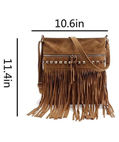 RARITYUS Women Faux Suede Crossbody Shoulder Bag Fringe Weave Tassel Messenger Handbag