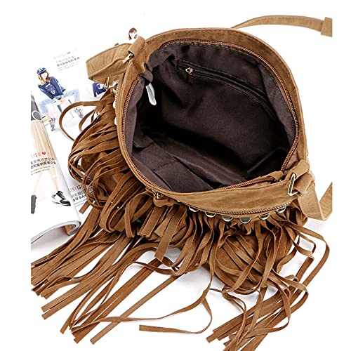 RARITYUS Women Faux Suede Crossbody Shoulder Bag Fringe Weave Tassel Messenger Handbag