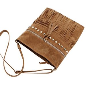 RARITYUS Women Faux Suede Crossbody Shoulder Bag Fringe Weave Tassel Messenger Handbag