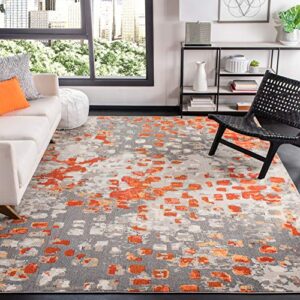safavieh madison collection 8′ x 10′ grey/orange mad425h boho abstract distressed non-shedding living room bedroom dining home office area rug