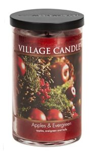 village candle apples & evergreen, large tumbler scented candle, 19 oz, red