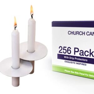 Exquizite 256 Church Candles with Drip Protectors - Hidden Wicks - Light and Burn as Usual - Vigil Candles, Memorial Candles, Congregational Candles, Christmas Eve Candles - 5" H X 1/2" D
