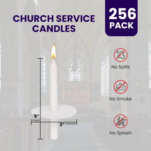 Exquizite 256 Church Candles with Drip Protectors - Hidden Wicks - Light and Burn as Usual - Vigil Candles, Memorial Candles, Congregational Candles, Christmas Eve Candles - 5" H X 1/2" D