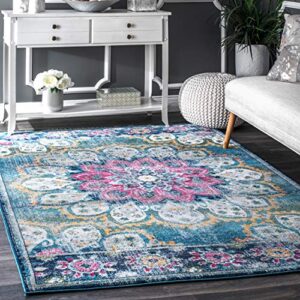 nuloom kiyoko vintage floral area rug, 6′ 7″ x 9′, turquoise
