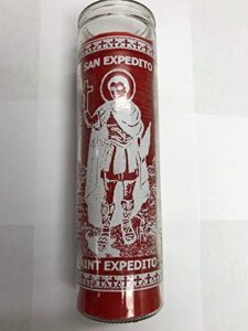 saint expedite (san expedito) 7 day 1 color unscented red candle in glass
