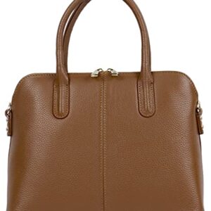 PRIMO SACCHI Italian Textured Dark Tan Leather Bowling Style Tote Grab Shoulder Bag Handbag Purse