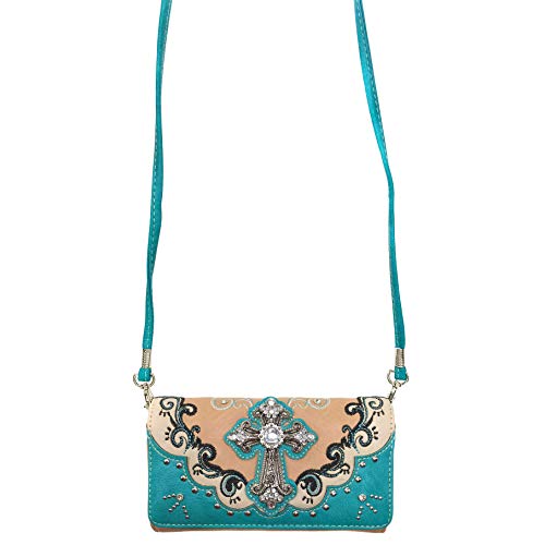 Zelris Western Silver Cross Turquoise Conceal Carry Women Tote Purse Wallet Set (Tan)