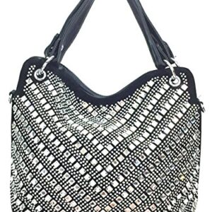 Zzfab V Gem Rhinestone Bling Hobo Bag Black