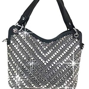 Zzfab V Gem Rhinestone Bling Hobo Bag Black