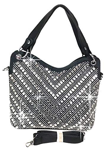 Zzfab V Gem Rhinestone Bling Hobo Bag Black