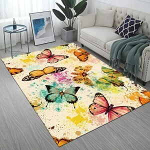 Ormis Colorful Butterflies Print Area Rug,Modern Flannel Microfiber Non-Slip Floor Mat Carpet,5'x7