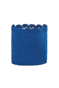 heritage lace mode crochet basket, 8″ x 8″, cobalt blue