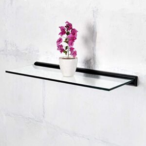 deco window 36″ x 9″ tempered glass shelf for wall floating shelves 8mm thick bathroom storage organizer with concealed mount (black)