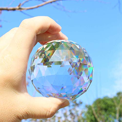 H&D Clear Cut Crystal Glass Ball, 100mm Translucent Faceted Gazing Ball, Crystal Sphere Prisms Suncatcher Home Hotel Decor