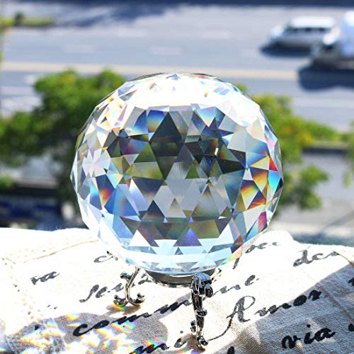 H&D Clear Cut Crystal Glass Ball, 100mm Translucent Faceted Gazing Ball, Crystal Sphere Prisms Suncatcher Home Hotel Decor