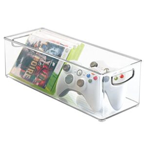 mDesign Plastic Video Game Organizer - Game Storage Holder Bin with Handles for Media Console Stand, Closet Shelf, Cabinets, Tower, and Bookshelves - Holds Disc, Video Games, Head Sets - 2 Pack, Clear