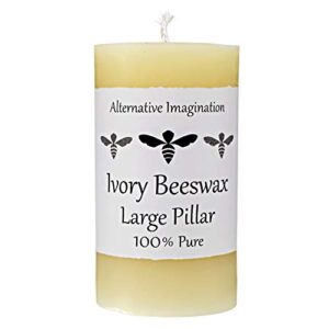 alternative imagination 100% pure beeswax pillar candle, white ivory (3×6 inch), 80 hour, hand-poured, made in usa