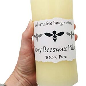 Alternative Imagination 100% Pure Beeswax Pillar Candle, White Ivory (3x6 Inch), 80 Hour, Hand-Poured, Made in USA