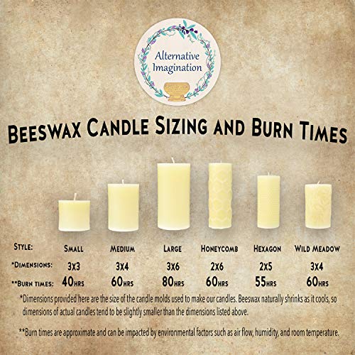 Alternative Imagination 100% Pure Beeswax Pillar Candle, White Ivory (3x6 Inch), 80 Hour, Hand-Poured, Made in USA