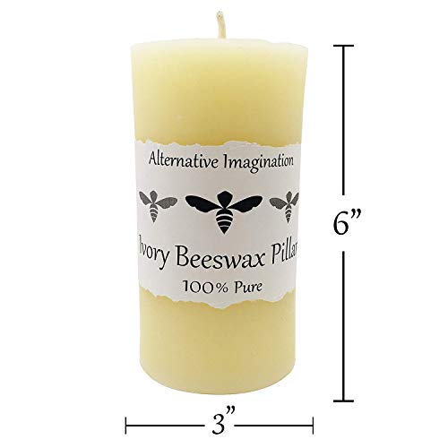 Alternative Imagination 100% Pure Beeswax Pillar Candle, White Ivory (3x6 Inch), 80 Hour, Hand-Poured, Made in USA