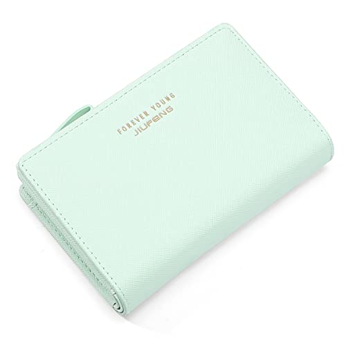 JIUFENG Women Zipper Wallet RFID Blocking Multi Purpose Coin Pouches Credit Card Holder Short Purses (Light Green)