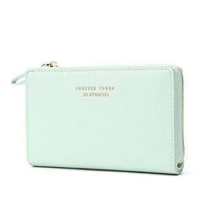 JIUFENG Women Zipper Wallet RFID Blocking Multi Purpose Coin Pouches Credit Card Holder Short Purses (Light Green)