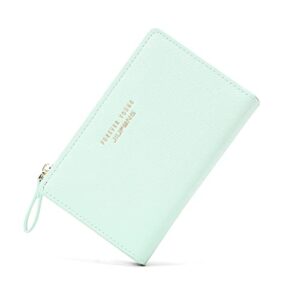 JIUFENG Women Zipper Wallet RFID Blocking Multi Purpose Coin Pouches Credit Card Holder Short Purses (Light Green)