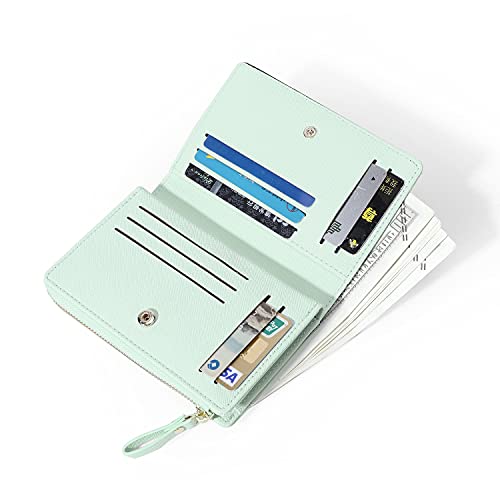 JIUFENG Women Zipper Wallet RFID Blocking Multi Purpose Coin Pouches Credit Card Holder Short Purses (Light Green)