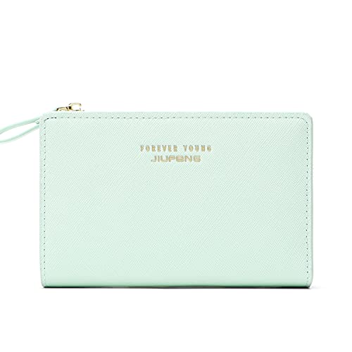 JIUFENG Women Zipper Wallet RFID Blocking Multi Purpose Coin Pouches Credit Card Holder Short Purses (Light Green)