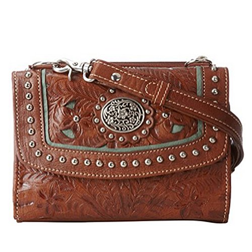 American West Leather Small Crossbody Handbag with Build in Wallet & Key Chain