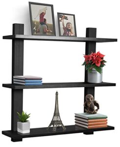 sorbus® floating shelf — asymmetric square wall shelf, decorative hanging display for trophy, photo frames, collectibles, and much more, set of 3 (3-tier – black)