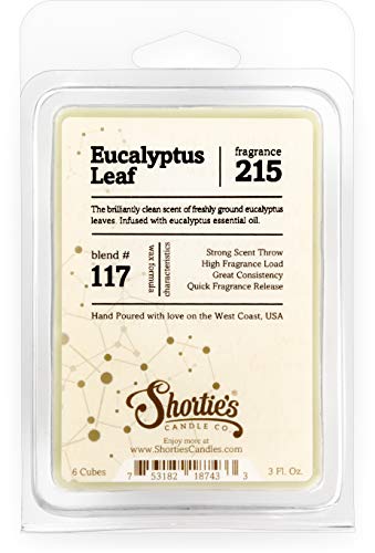 Shortie's Candle Company Eucalyptus Leaf Wax Melts - Formula 117-1 Highly Scented 3 Oz. Bar - Made with Essential & Natural Oils - Fresh & Clean Air Freshener Cubes Collection