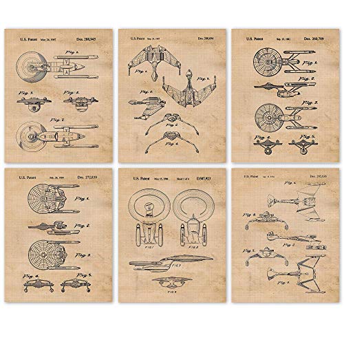 Vintage Movies Star Vessels Patent Prints, Set of 6 (8x10) Unframed Photos, Wall Art Decor Gifts Under 20 for Home Office Garage Man Cave Shop College Student Teacher Comic-Con Trek Trekkie Sci-Fi Fan