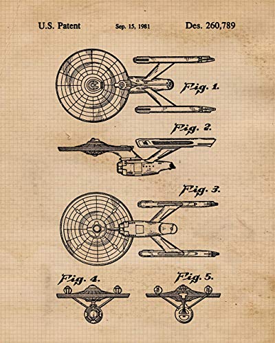 Vintage Movies Star Vessels Patent Prints, Set of 6 (8x10) Unframed Photos, Wall Art Decor Gifts Under 20 for Home Office Garage Man Cave Shop College Student Teacher Comic-Con Trek Trekkie Sci-Fi Fan