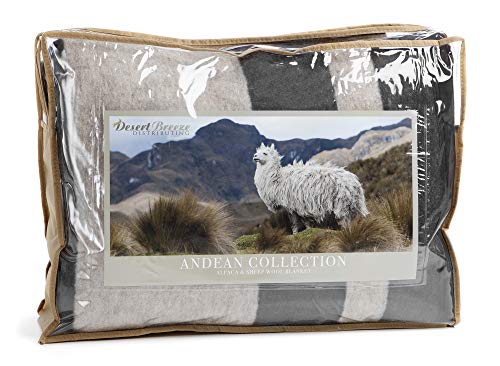 Alpaca and Sheep Wool Blanket, Soft and Thick, 72 x 88 inches Full/Queen, Earth Tones with Tan Stripes, Andean Collection, Made in Peru