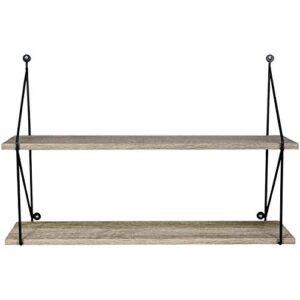 Sorbus® Floating Shelf with Metal Brackets — Wall Mounted Rustic Wood Wall Storage, Decorative Hanging Display for Trophy, Photo Frames, Collectibles, and Much More (2-Tier – Grey)