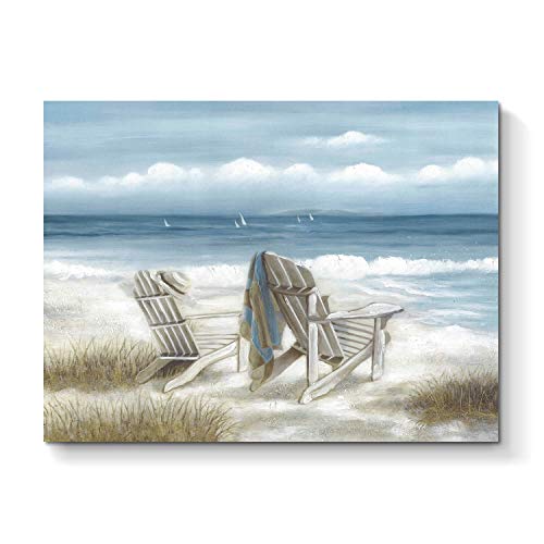 TAR TAR STUDIO Abstract Seascape Canvas Wall Art: Beach Chair on Sand Painting Print for Bedroom (24" W x 18" H, Multiple Sizes/Material)