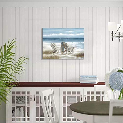 TAR TAR STUDIO Abstract Seascape Canvas Wall Art: Beach Chair on Sand Painting Print for Bedroom (24" W x 18" H, Multiple Sizes/Material)