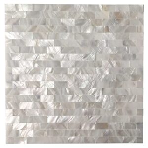 art3d peel and stick mother of pearl shell mosaic tile for kitchen backsplashes, 12″ x 12″ white brick