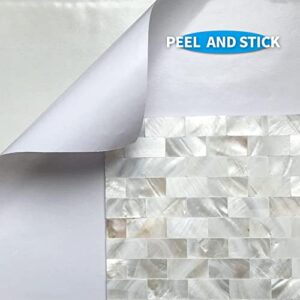 Art3d Peel and Stick Mother of Pearl Shell Mosaic Tile for Kitchen Backsplashes, 12" x 12" White Brick