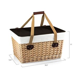 PICNIC TIME Canasta Wicker, Picnic Basket for 2, 18.9 x 13.8 x 11, Beige Canvas With Brown Lid