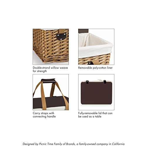 PICNIC TIME Canasta Wicker, Picnic Basket for 2, 18.9 x 13.8 x 11, Beige Canvas With Brown Lid