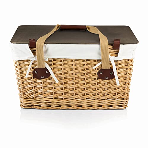 PICNIC TIME Canasta Wicker, Picnic Basket for 2, 18.9 x 13.8 x 11, Beige Canvas With Brown Lid
