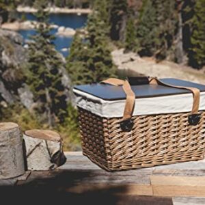 PICNIC TIME Canasta Wicker, Picnic Basket for 2, 18.9 x 13.8 x 11, Beige Canvas With Brown Lid