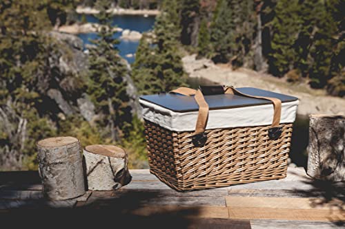 PICNIC TIME Canasta Wicker, Picnic Basket for 2, 18.9 x 13.8 x 11, Beige Canvas With Brown Lid