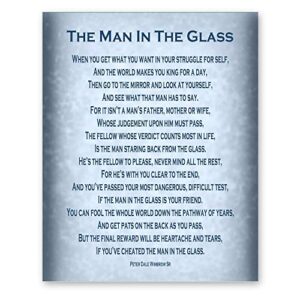 the man in the glass poem by peter dale wimbrow sr inspirational home decor office dad grad gift 8×10 print (blue)