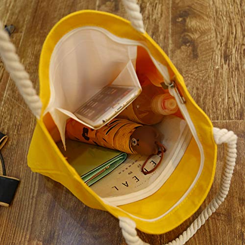 Zipper Canvas Tote Bag with Inner Pocket, Portable and Ecofriendly, Cat-yellow, 14.6" x 13.6" x 2?