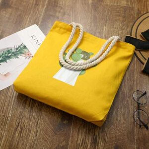 Zipper Canvas Tote Bag with Inner Pocket, Portable and Ecofriendly, Cat-yellow, 14.6" x 13.6" x 2?