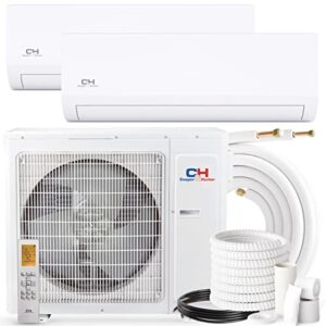 cooper & hunter dual zone 9,000 + 12,000 btu ductless mini split ac/heating system, pre-charged, heat pump, 21.3 seer including 25ft copper line set and communication wires