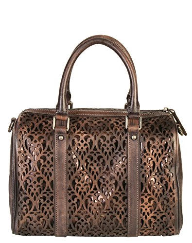 DIOPHY Genuine Leather Laser Cut Tote Handbag 150246 Grey